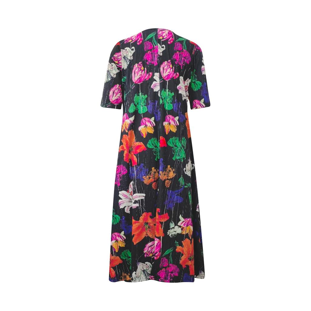 Women's Summer Casual Fashion Round Neck Printed Short Sleeve Dress With Pockets