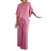 Plus Size V-Neck Solid Color Casual Set with Irregular Hem (2024)