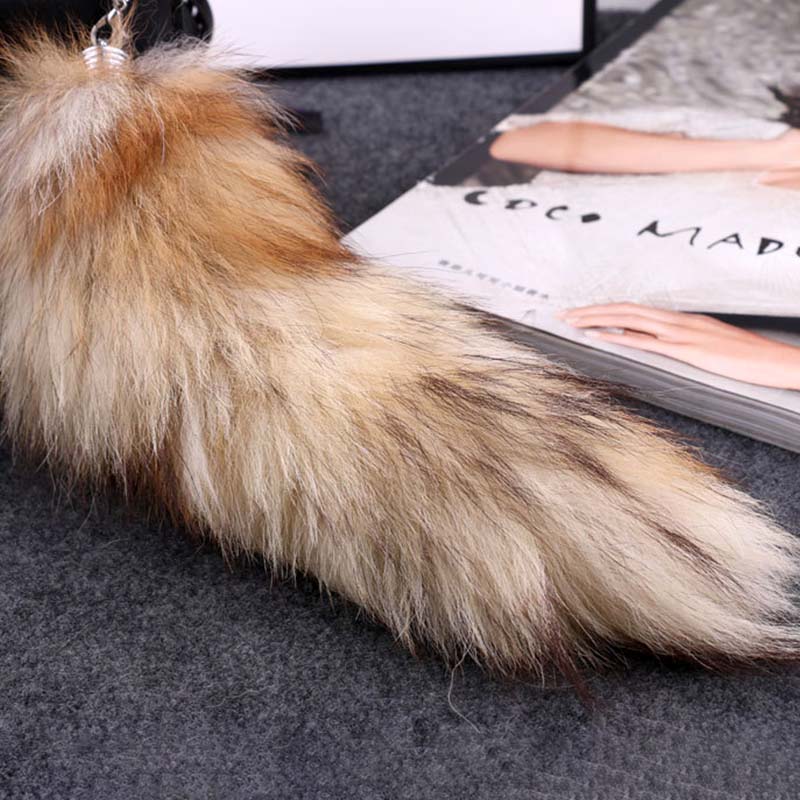 1Pc Bag Pendant Soft Keychain Large Key Ring Chain Fashion Fur Fox Tail Keyring 25CM