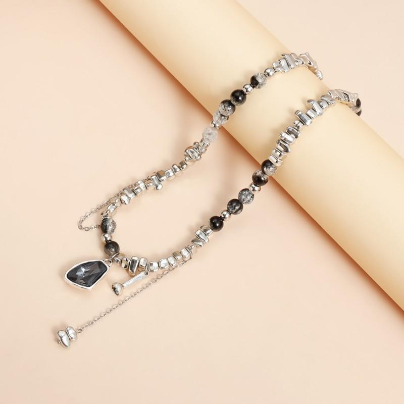 Dark Gothic Style Glass Crystal Pendant Necklaces for Women Girls Punk Creative CCB Beaded Choker Necklace Y2K Fashion Jewelry