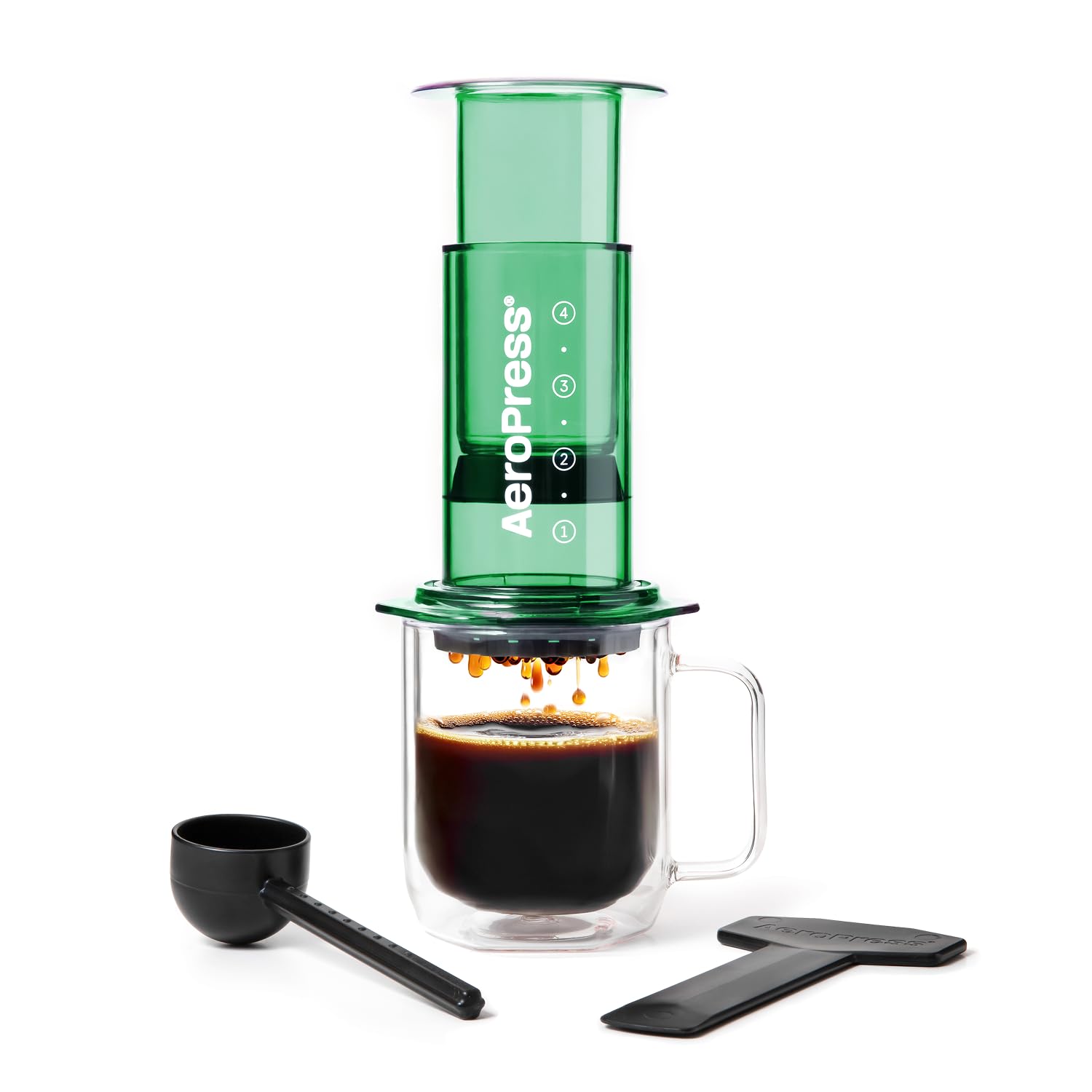 AeroPress Main AeroPress Green Coffee Maker with French Iced Unbreakable Pressure Extraction (AeroPress) Unit, Filter, Press, Espresso, Coffee,