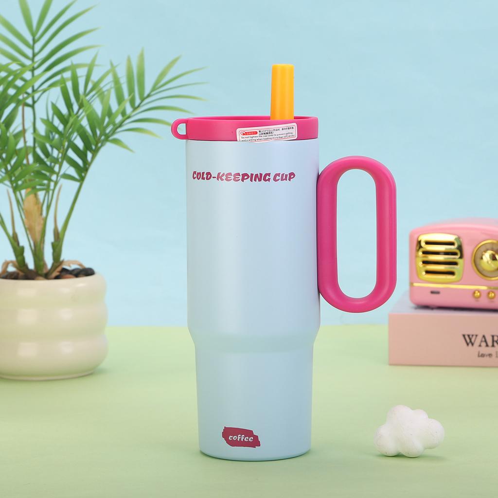 Big Mac Twilight Handle Thermos Cup Creative  Stainless Steel Ice Big Cup Outdoor Portable Straw Car Cup