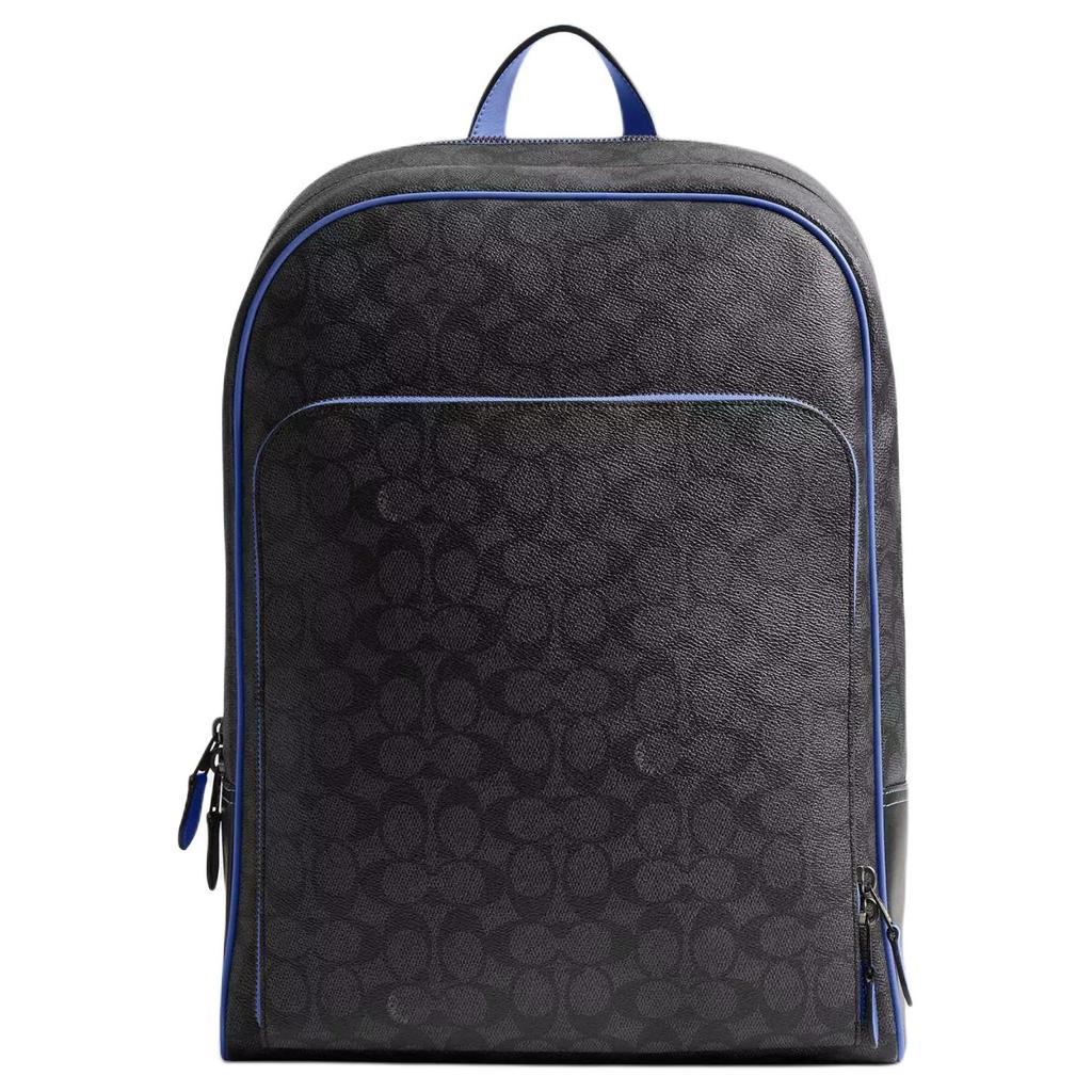 Coach Gotham 29 Zipper Closure Signature Coated Canvas And Calfskin Backpack Large Men Backpack Charcoal Blueberry CR743-WRH