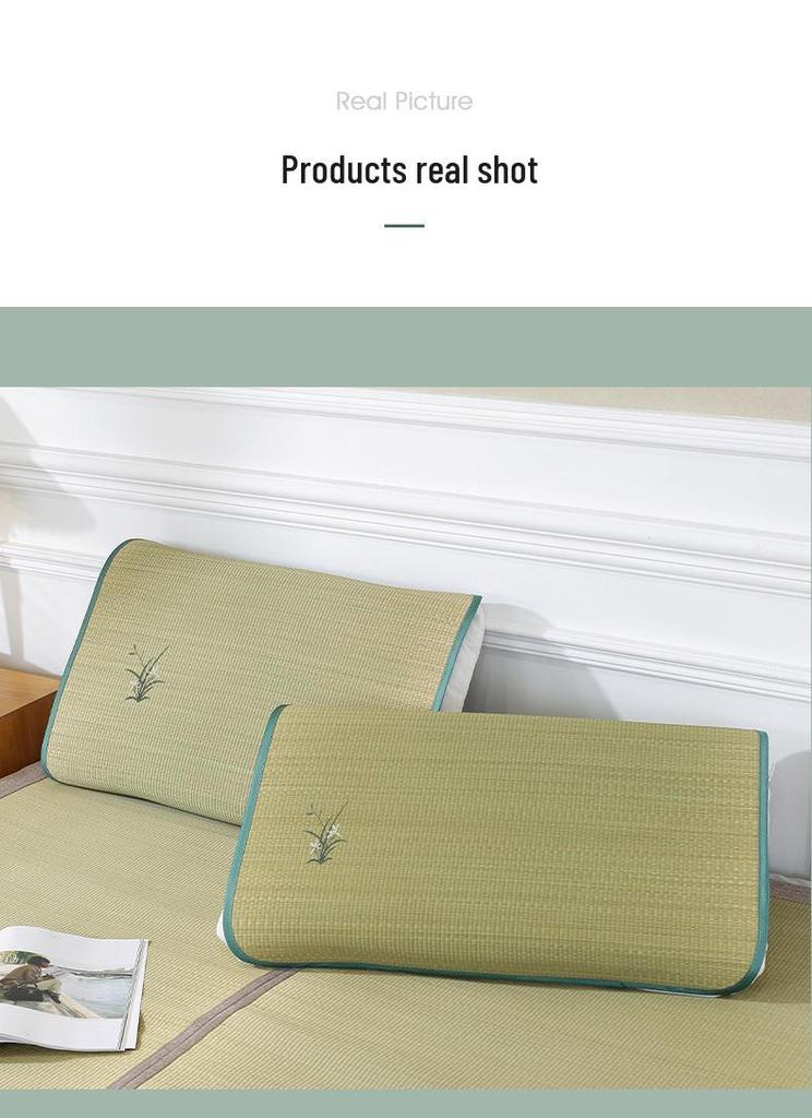 Breathable Summer Orchid Grass Pillow with Pillowcase - Natural Rush Mat for Adults