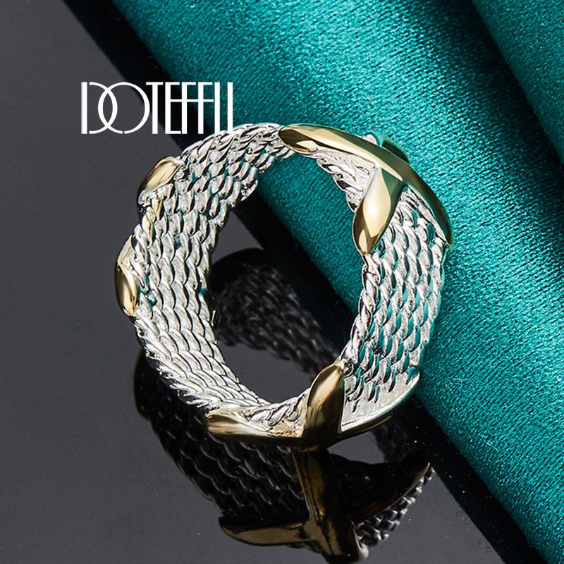 925 Sterling Silver Mother of Gold X Ring Fashion Wedding Jewelry