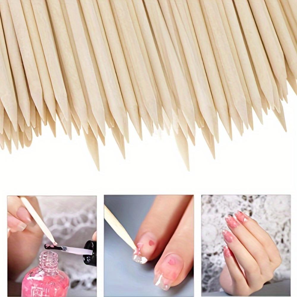 100-Piece Set of Double-Sided Beechwood Cuticle Sticks—Ideal for Manicures and Pedicures, Non-toxic and Fragrance-free