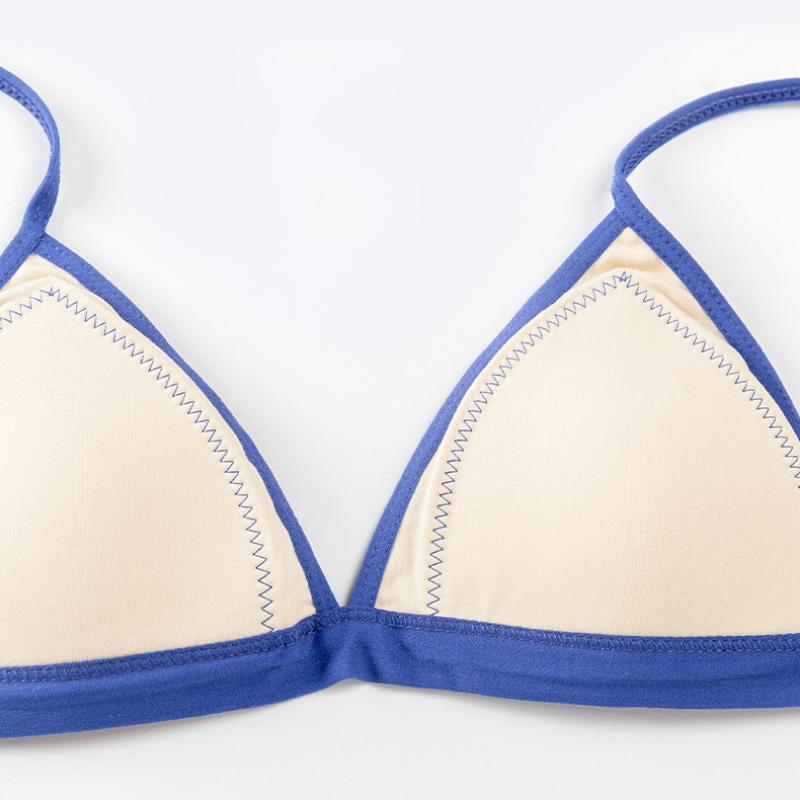 Thin Colour Blocking Underwear Triangle Cups Beauty Back Bra Thin Straps Small Gathering Bra Back Single Row Buckle