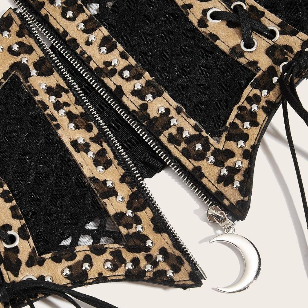 PU Leather Leopard Print Waistband Elastic Blingbling Corset Belt Luxury Gold Cummerbunds  Dress