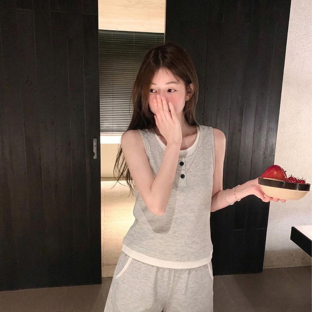 Ins Korean Simple Pure Desire Pajamas Women's Spring Summer New Large Size Vest Shorts Loungewear Set