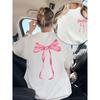 European Size A Short-Sleeved T-Shirt with a Front And Back Print Featuring a Pink Bow Pattern, Designed for Summer/Spring. This Women'S Top Is Loose