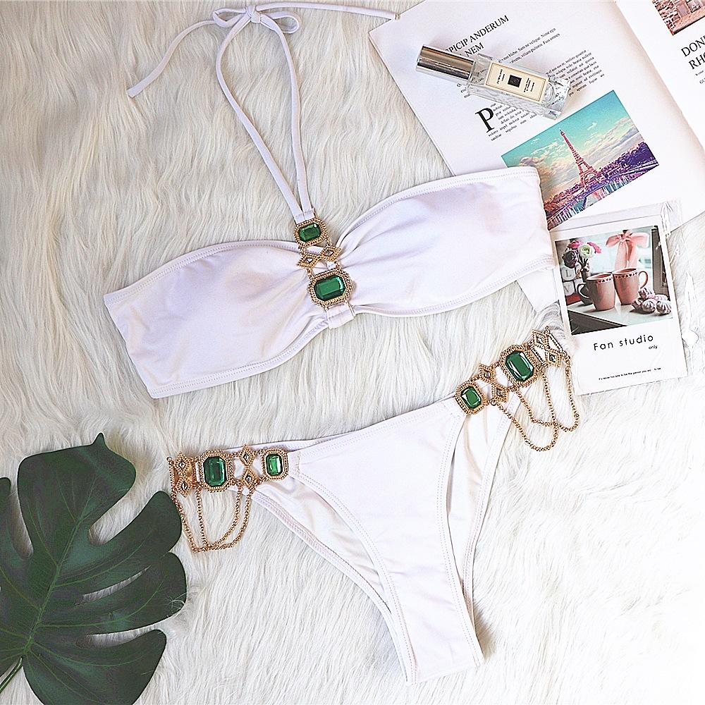 

Купальник роскошный кристалл бриллиантовая цепочка женский купальник ремень шеи сексуальное бикини S