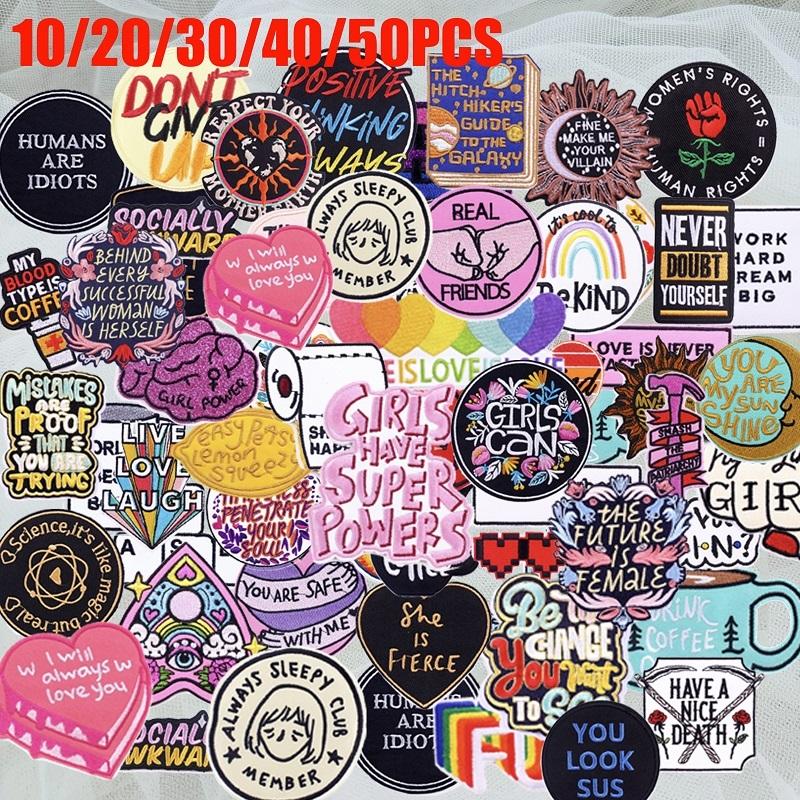 10 /20 /30 /40 /50pcs Random Cartoon Letter Patch Girl Super Power Embroidered Patch Iron On Patches Clothing Thermoadhesive Patches