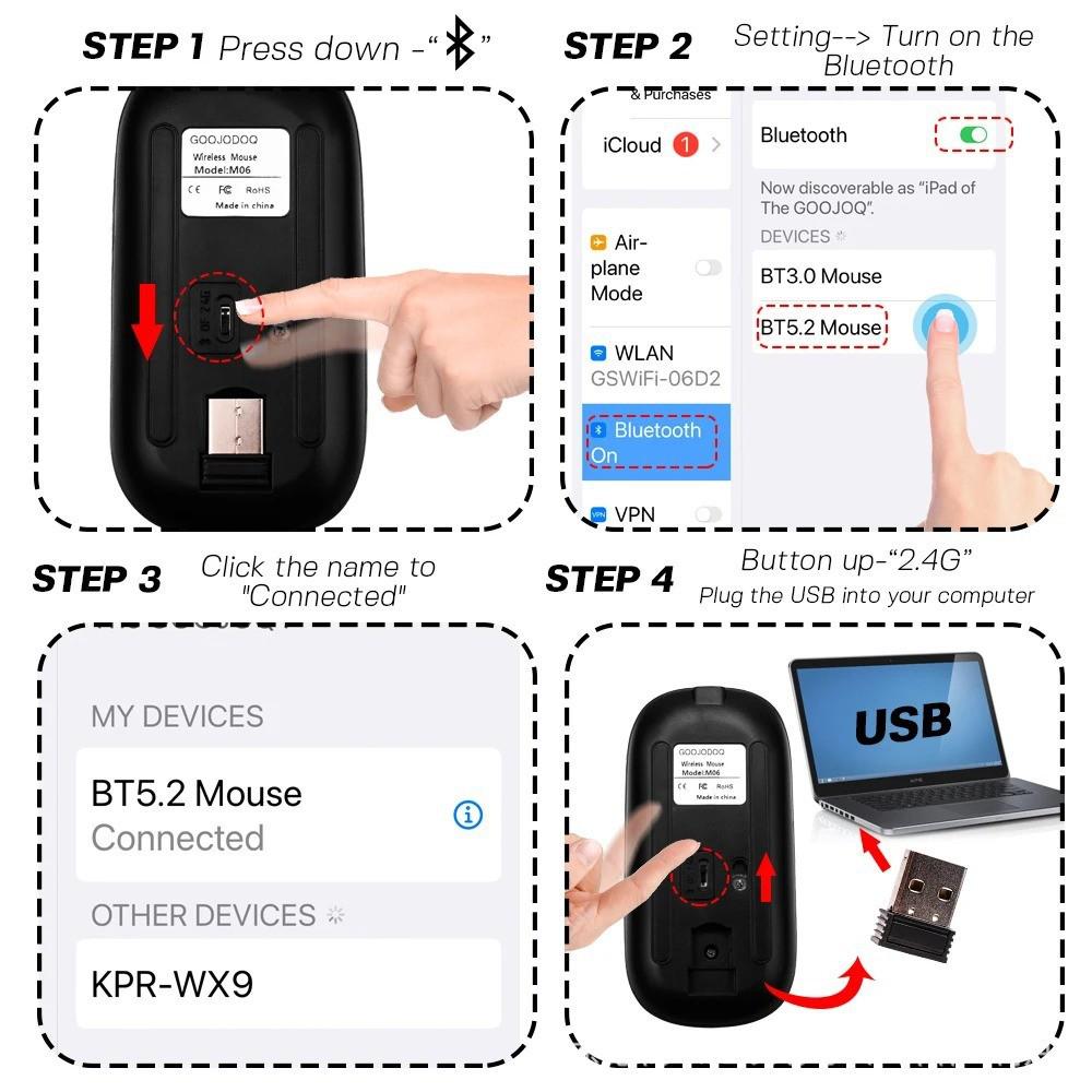 Dual-Mode Ultra-Thin Rechargeable Bluetooth Silent Mouse with Luminous Feature for Office and Tablet Use