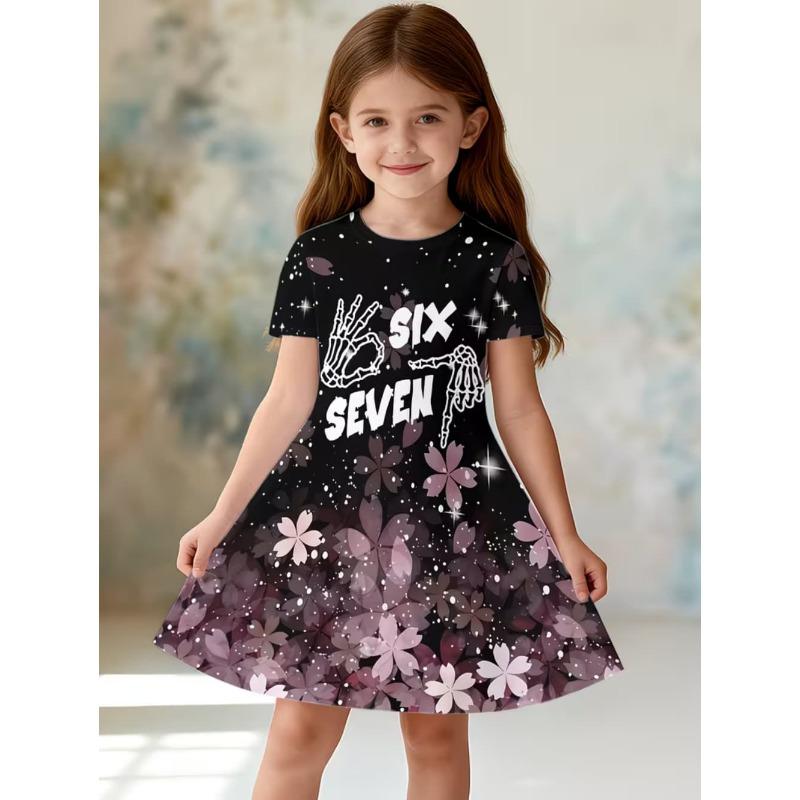 Girls Dresses Vintage Sequin Print Summer Short Sleeve Dress Children's Birthday Gift Toddler Costume Elegant Frocks