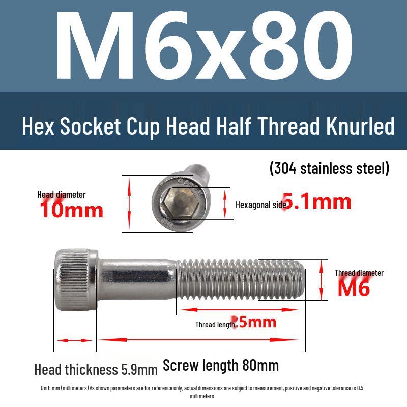 304 Stainless Steel Hex Socket Screws M4-M20, Cylindrical Head, Partial Thread Bolts
