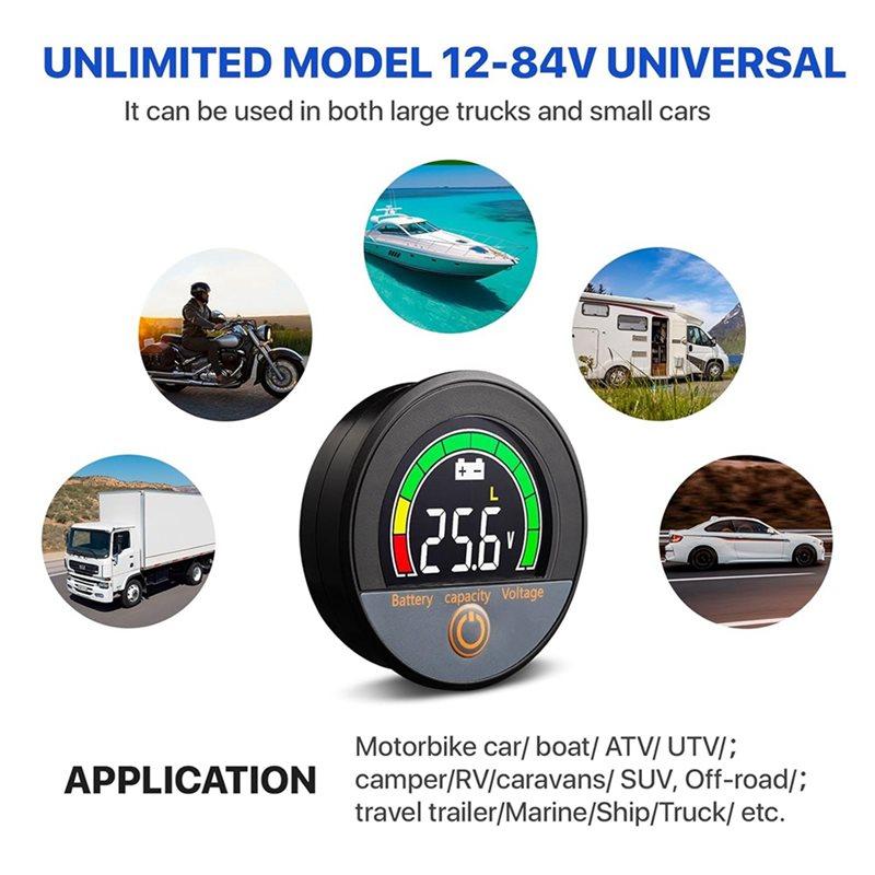 4X 12V 24V 48V 60V 84V IP67 Battery Capacity Voltage Meter With Backlight LCD And Low-Voltage Alarm For Lithium