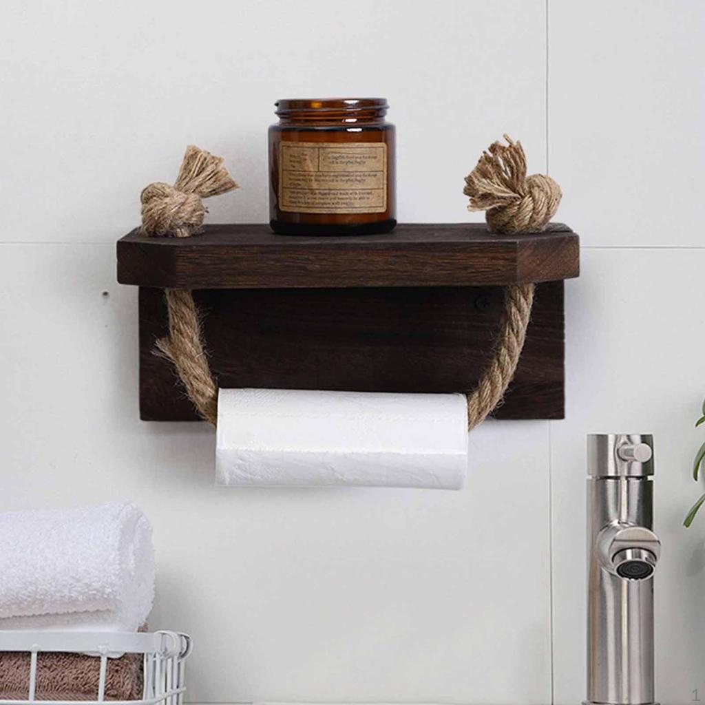 Toilet Paper Holder with Dispenser Shelf, Wall Mounted, Multifunctional, Wooden, Hotel,