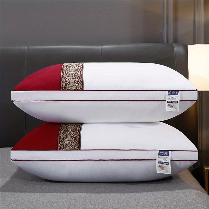 1pc Wine Red Three-dimensional Bed Pillow, Polyester Fabric Pillow Core Feather Velvet Filling Pillow For Bedroom Dorm Room Hote Single Pack