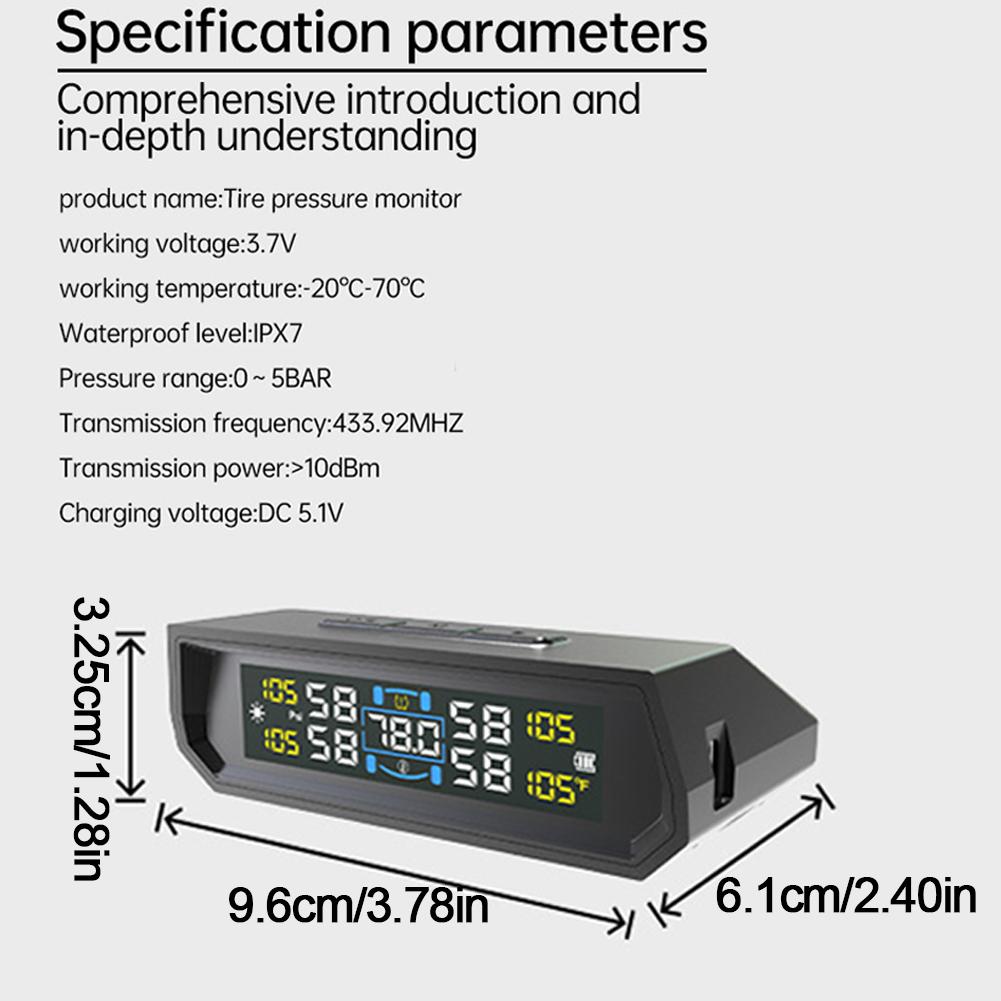 Solar/USB Powered Tire Pressure Monitoring System IPX7 Waterproof Tire Pressure Monitor System for RV Sedan SUV Truck