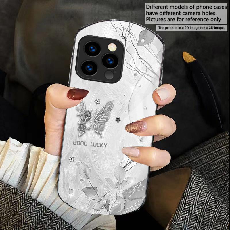 Roze Mode Vlinder Voor iPhone 17 Air 16 15 14 Pro 13 Plus 12 mini 11 Pro Max XR X 7 8 Elliptisch Gehard Glas Telefoonhoes