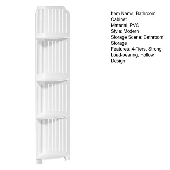 Badkamer Opbergkast 4-Laags Kast, Kleine PVC Hoek Staande Plank, Smal met Hol Ontwerp Plank