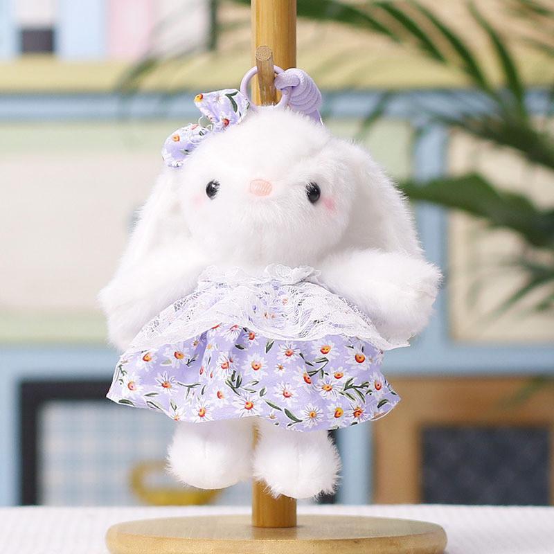 Plush Bunny Keychain With Floral Dress For Wedding Decor And Party Favors