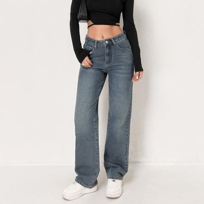 Puffanpop Damskie Jeansy Szerokie Nogawki Spodnie Jeansowe z Efektem Sprania Retro Wysoki Stan Luźne Proste Codzienne Jeansy Spodnie Boyfriend