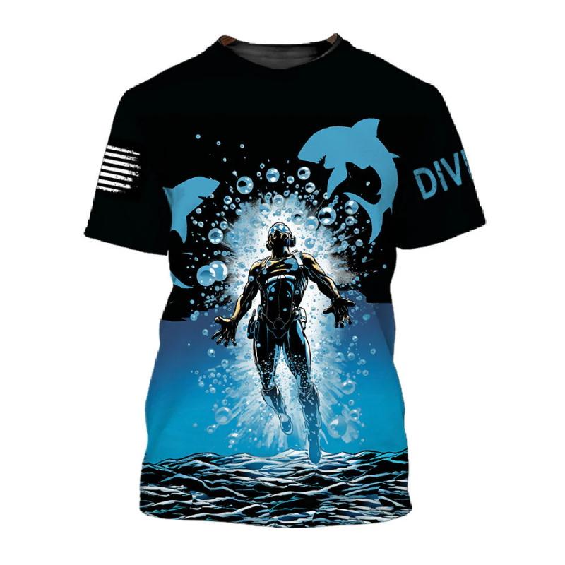 Men's Diving Enthusiast Round Neck Short Sleeved T-shirt