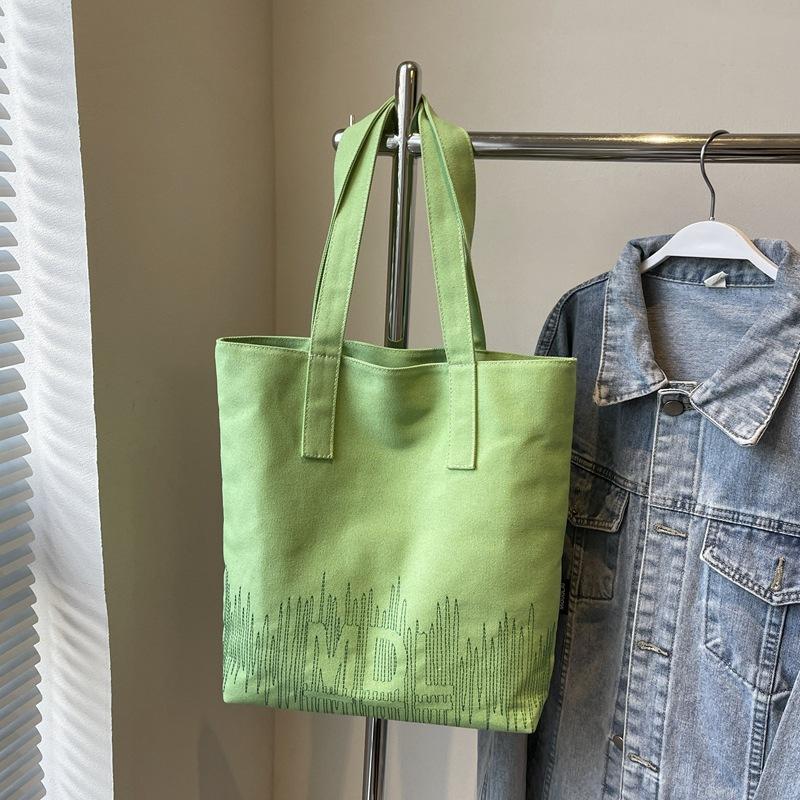 

Оптовая вышитая холщовая сумка женская 2025 новая студенческая портативная ins универсальная сумка-тоут через плечо для поездок зелёный