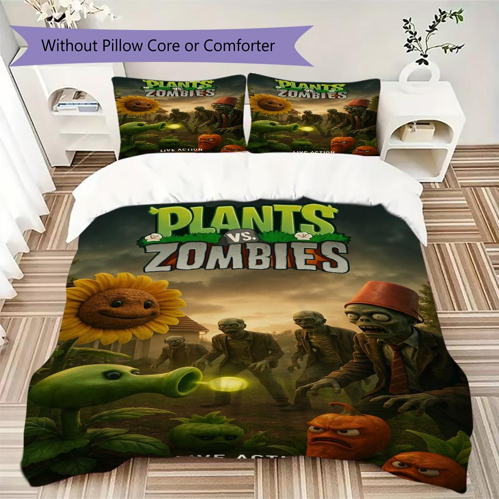 Cartoon Plants vs. Zombies Characters Bedding Without Core 1 Duvet Cover 2 Pillowcase Without Core Soft And Comfortable Bedding Set