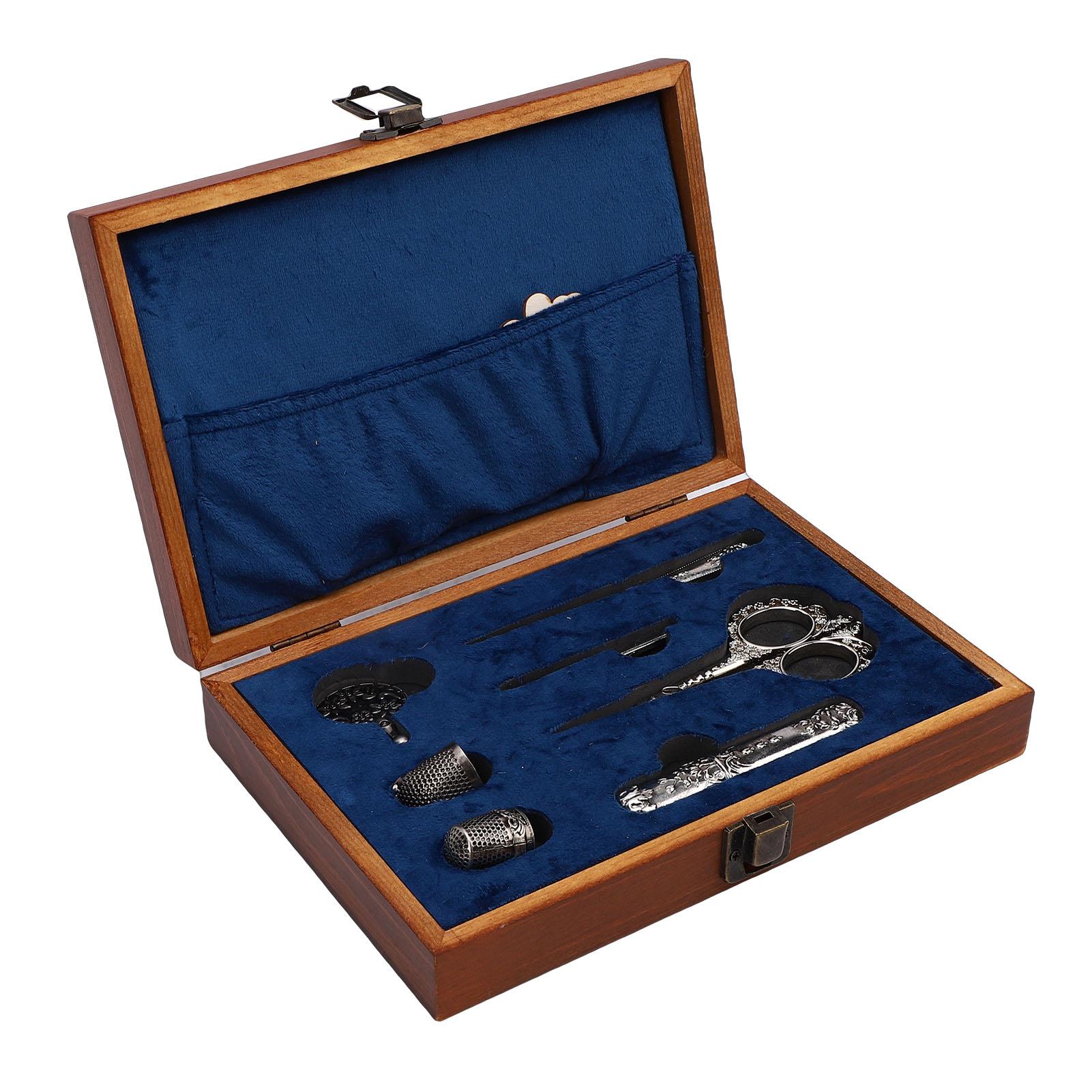 Vintage Sewing Tool Set Embroidery Scissors Thread Winding Plates Metal Thimbles and Needles for Knitting Quilting Crossed Stitch