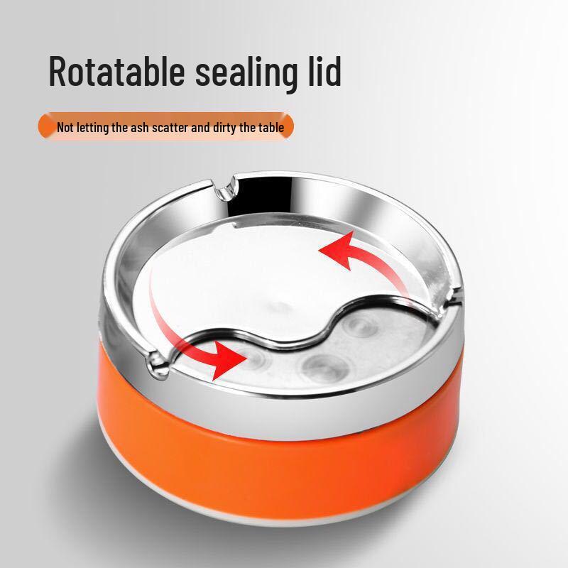 Large Stainless Steel Ashtray with Lid for Home, Hotel, and Living Room Use - Creative Design and Ample Capacity
