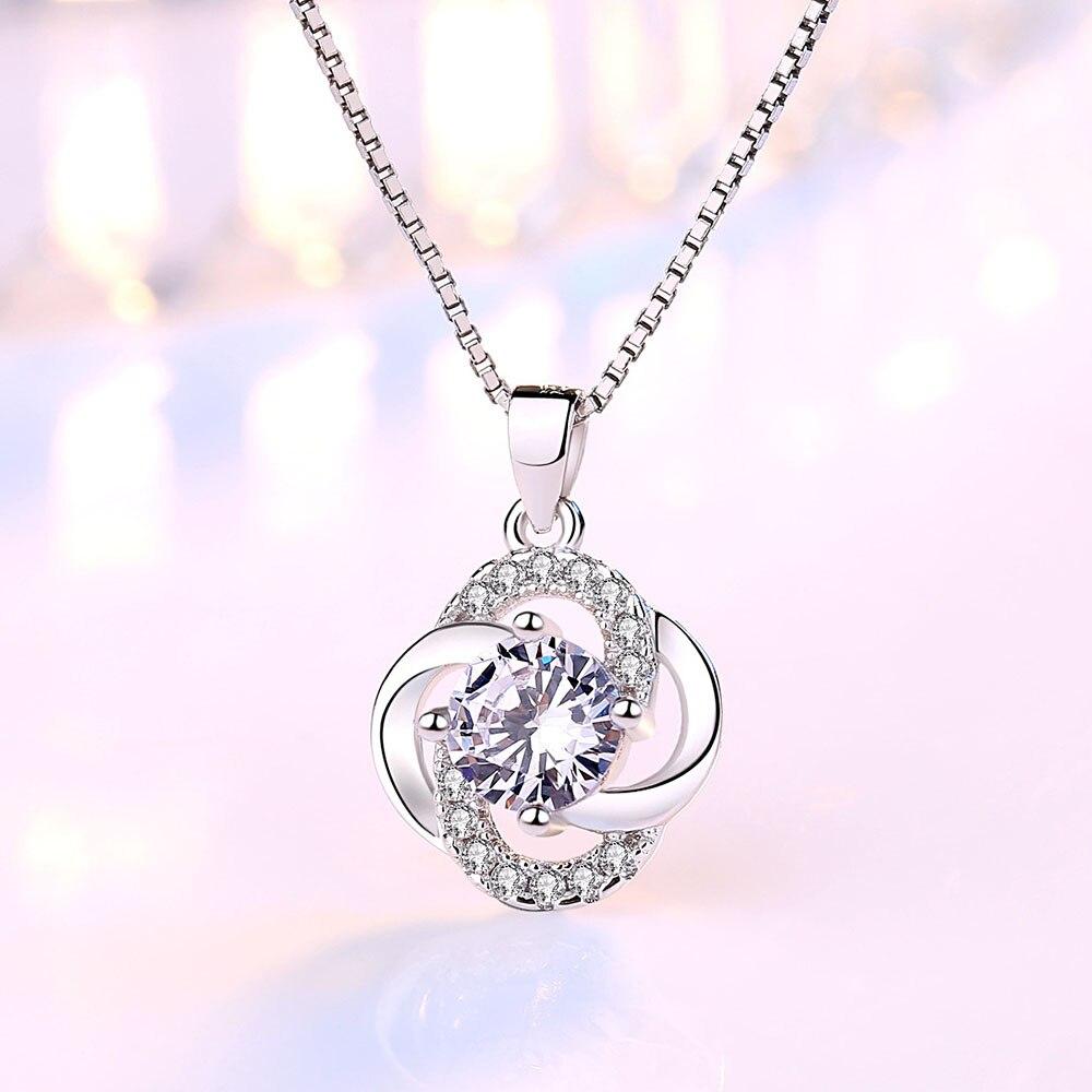 New 925 Sterling Silver Women Necklaces Fashion Lucky Clover Pendant High Quality Zircon Clavicle Chain Jewelry Length 45cm