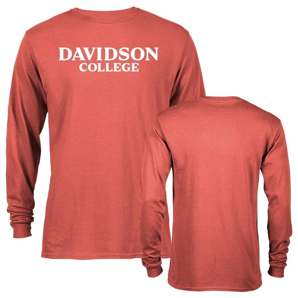 Davidson College Gray Long-sleeved T-shirt with Red Print Commemorating Campus Style