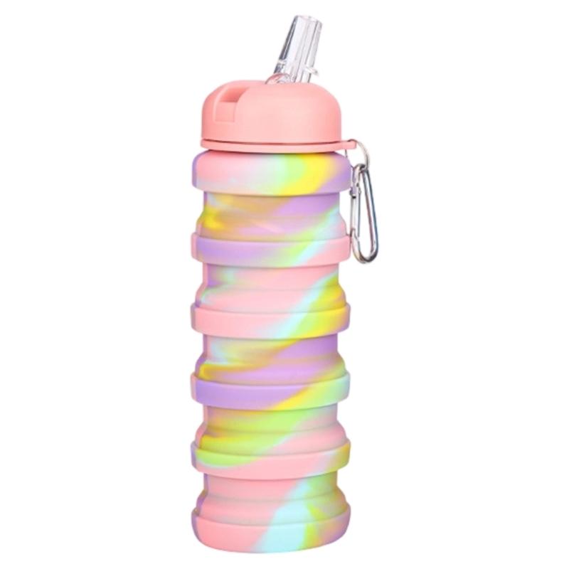 Folding Reusable Sports Water Bottles Leakproof Silicones With Carabiner for Outdoor Activity Water
