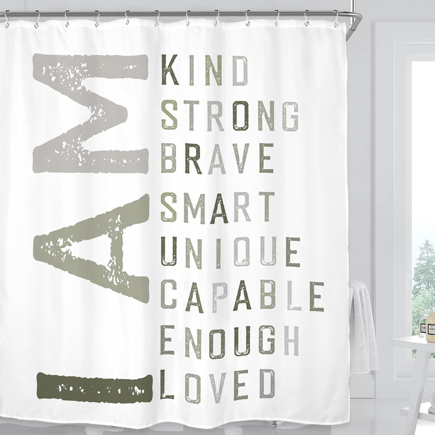 Textile Article Light Motivational Shower Curtain Set Inspirational Positive Quotes Polyester Waterproof Cloth Bathroom Curtain With 12 Hooks