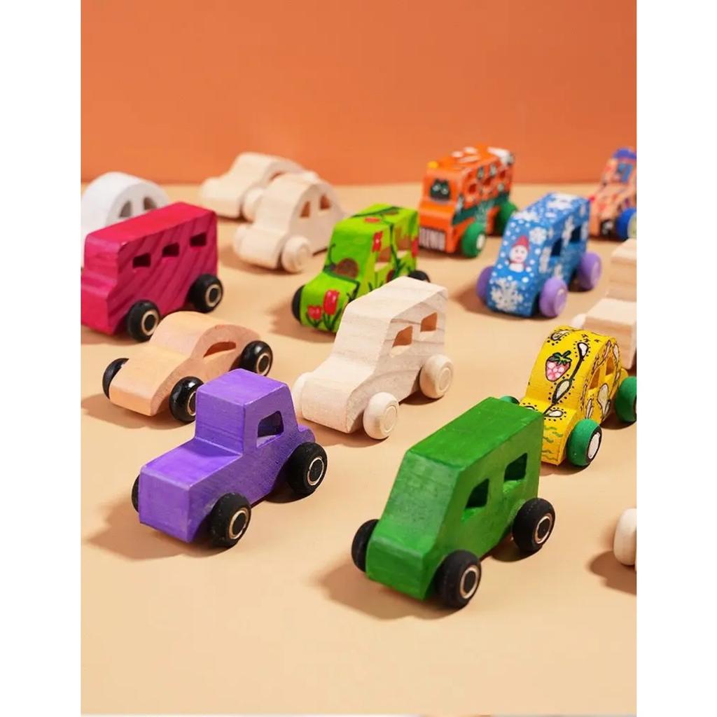 Montessori Holz DIY Auto Spielzeug für Kinder Unbemalte Autos Modell Malen Kritzelkunst Unfertige Bastelarbeiten Vorschul-Lernspielzeug
