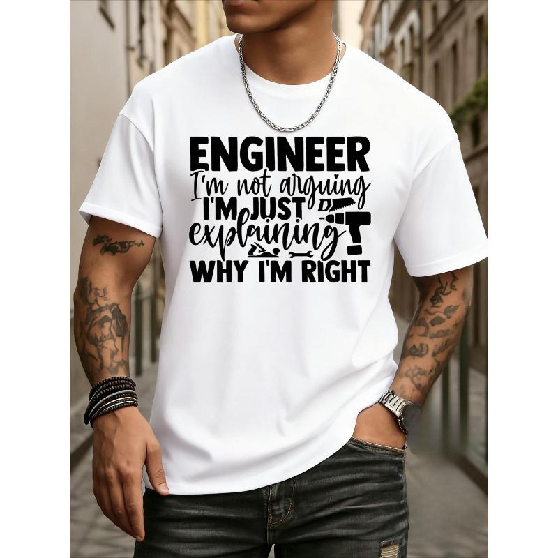 

European sizes Engineer Explains Funny Humor Plain Comfort Colors Tshirt Men s White Daily and Weekend Wear Daytime 4XL білий