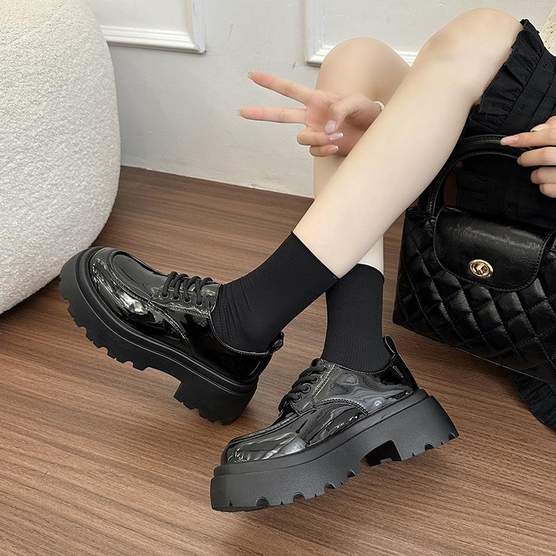 British Style Platform Small Leather Shoes Women's 2025 Spring and Autumn New Black Lace-up Loafers Versatile Casual Single Shoes