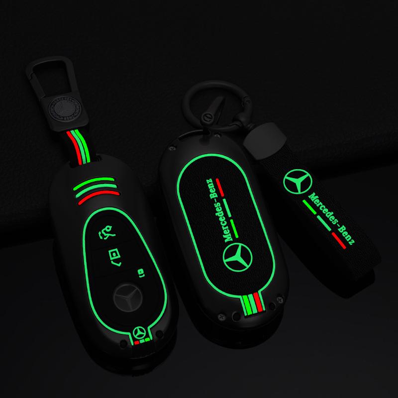 FA9Car Key Case Cover Silicone Protective Shell For Mercedes Benz C S Class W206 W223 EQE EQS GLC C260 S450 Alloy Keychain Pendant