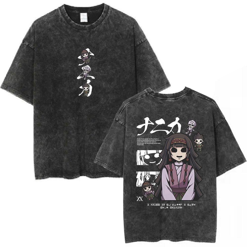 Vintage Washed Anime Hunter X Hunter Shizuku Kurapika Tshirts Mens Women Clothing Fashion Cotton Oversized T Shirts Streetwear