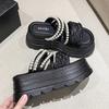 Fashion New 2025 Pearl Strap Chunky Sandals Women Summer High Platform Wedges Slippers Woman Fashion 8CM Heels Thick Bottom Beach Slides