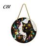 Stained Glass Cat Ornament Style Black And Magic Coffee Cup Hanging for Window Wall Decor, Acrylic Sun Catcher Art Decor with Lanyard Home Bedroom