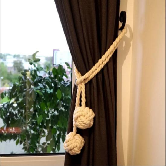 Námořní vázanky na záclony Vázanky na opičí pěst 2 kuličky na zadní vázanky na závěsy Bílá Černá