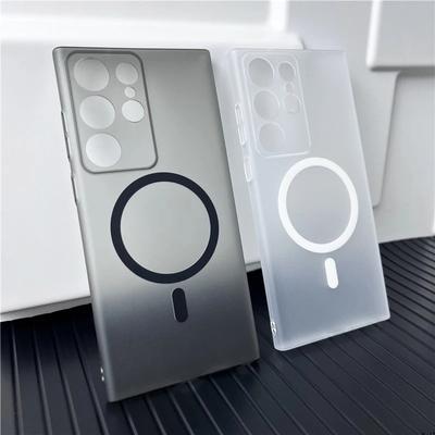 Lüks Ince Mat Magsafe Manyetik Kılıf Samsung Galaxy S24 S23 Ultra S22 Artı Kablosuz Şarj Sert PC Saydam Telefon Kapağı
