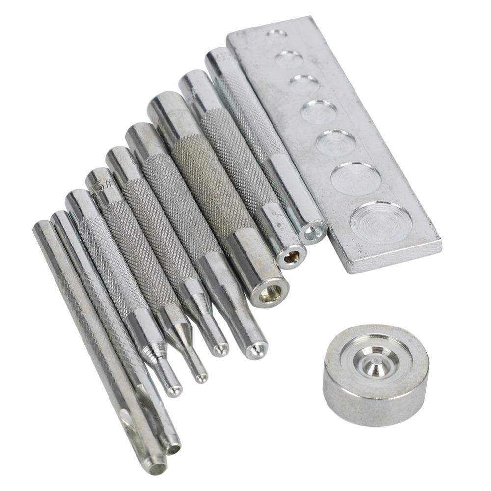 11pcs Metal Handle Rivet Setter With Base Punch Tool Kit DIY Snap Fastener Tool Leather DIY