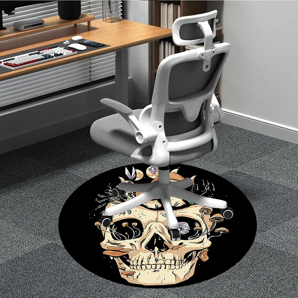 1pc Mushroom Skull Office Round Area Rug, Under Office Chairs Bedroom Living Room Home Decor, Room Deco