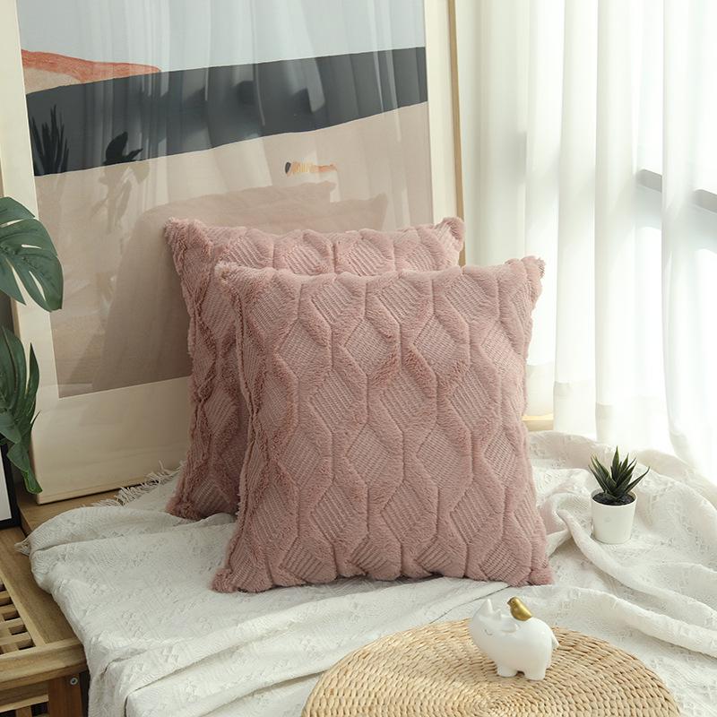 Solid Color Geometric Embroidered Plush Sofa Pillowcase