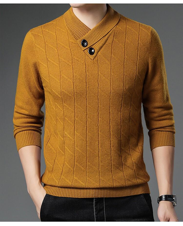 

Men s 100% Wool Knit Jacquard Sweater - Thickened Autumn/Winter Base Layer 3XL жовтий