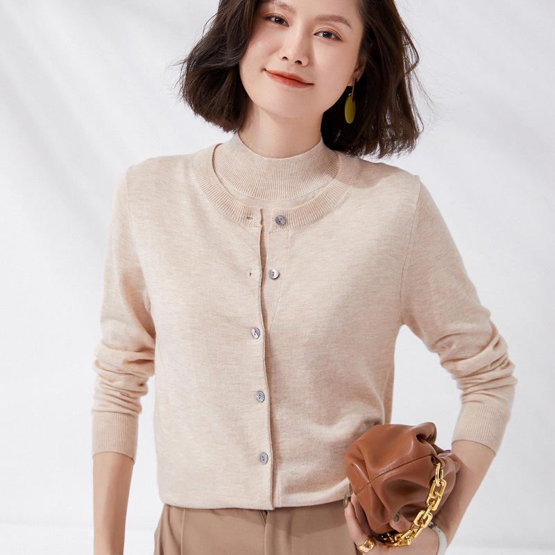 2023 Women's Fine-Spun Wool Cardigan: Round Neck, Lightweight, Spring & Summer Knit Top